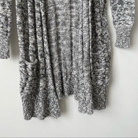 Express Knit Open Stitch Shawl Collar Cardigan Gray/ White S - Picture 3 of 7